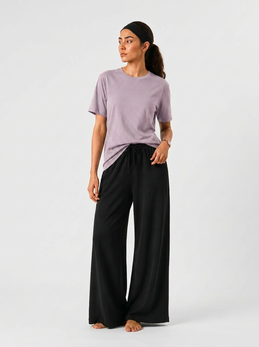 Simple Tees & Wide Leg Pants Set for Women (Lilac)