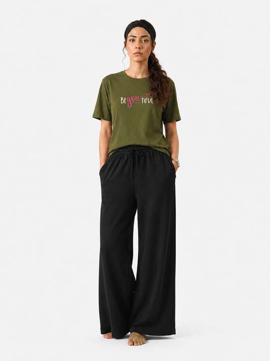 Women’s Olive Graphic T-Shirt & Wide Leg Pants Set