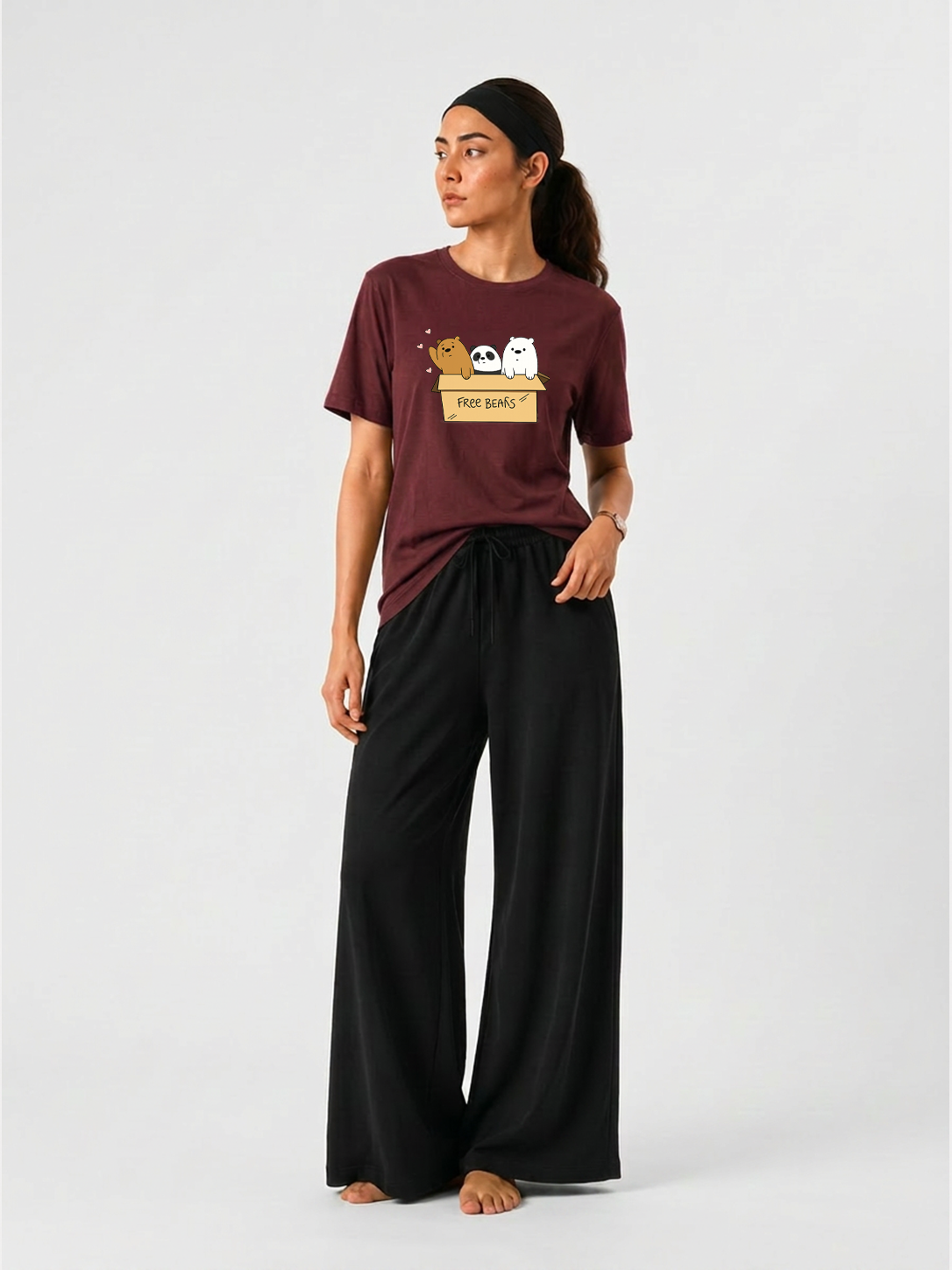 Bunny Box Graphic T-Shirt & Wide Legs Pants Set For Women's