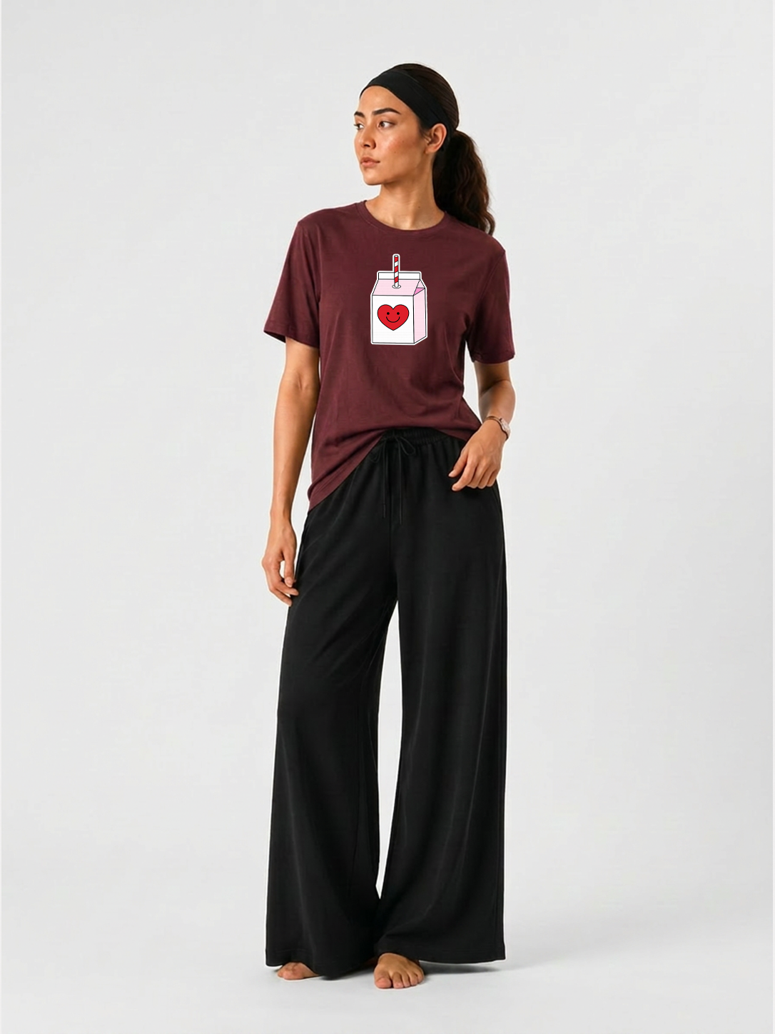 Juice Box Graphics T-shirts & Wide Leg Pants Set For Women's