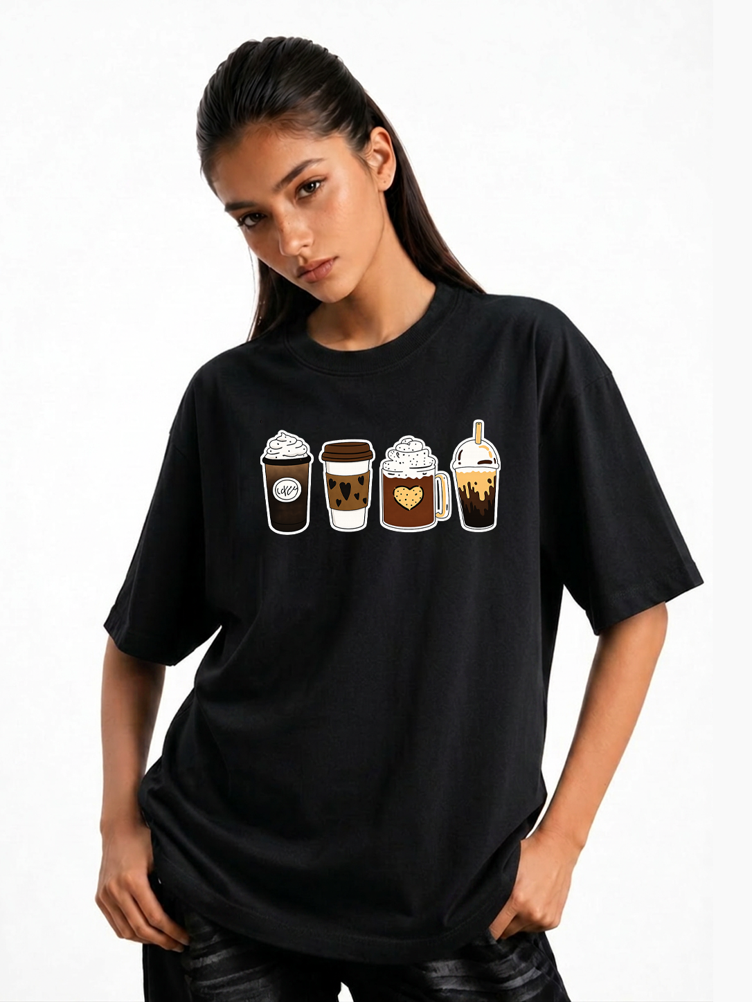Women's Coffee Lover Graphic Oversized T-Shirt
