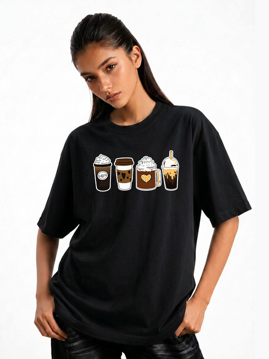 Women's Coffee Lover Graphic Oversized T-Shirt