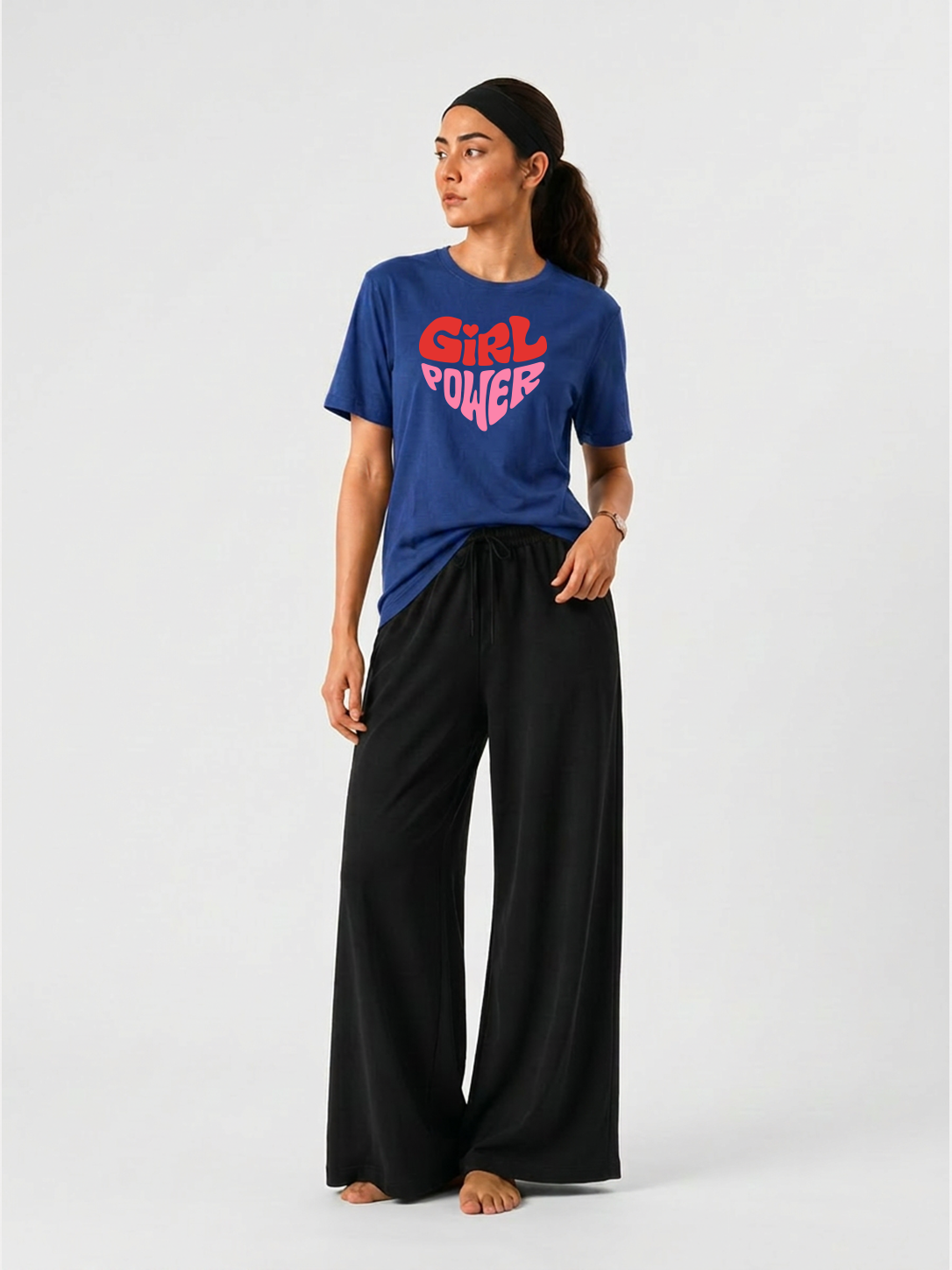 Girl Power Graphic T-Shirt & Wide Leg Pants Set for Women