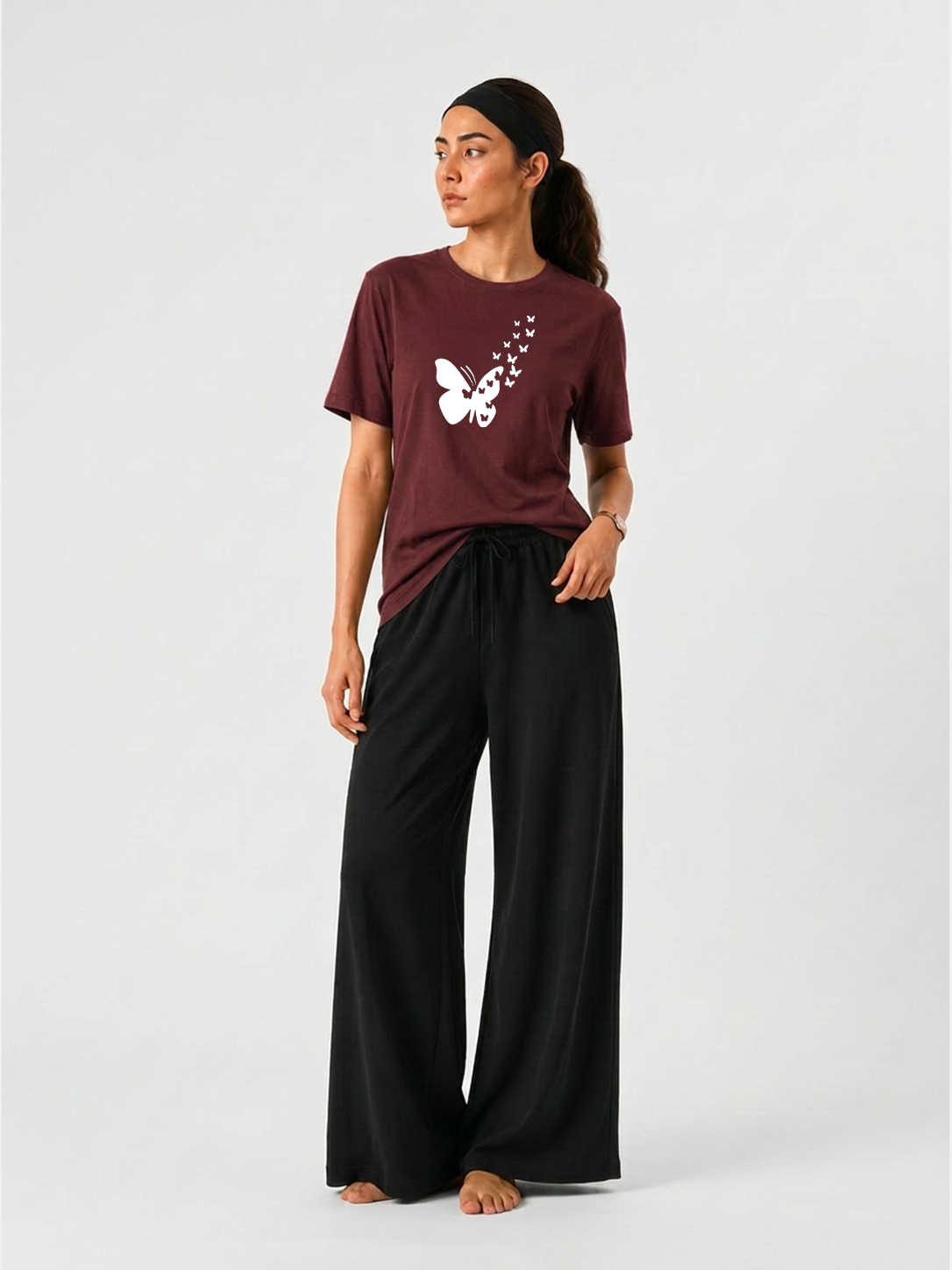 ButterFly Graphics T-shirt & Wide Legs pant Set For Women's