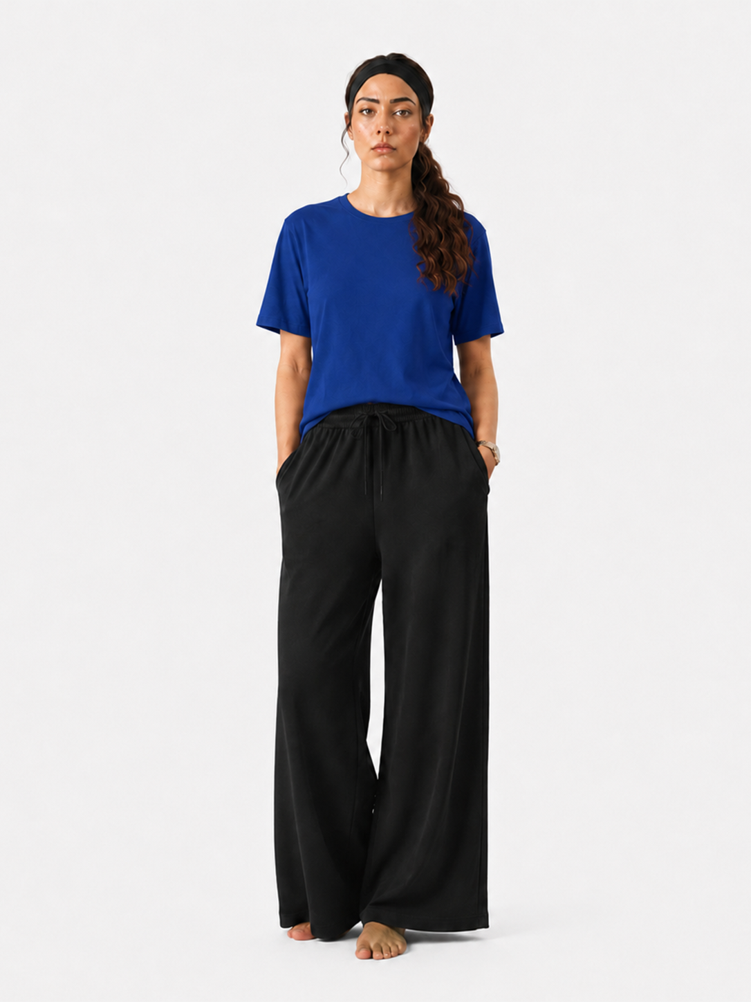 Simple Tees & Wide Leg Pants Set for Women (Royal Blue)