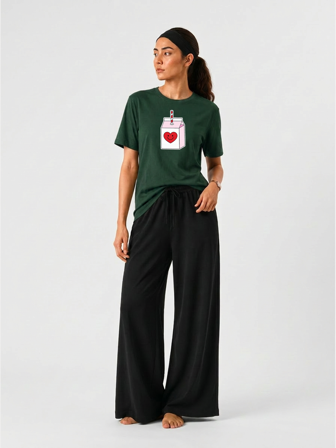 Juice Box Graphics T-shirts & Wide Leg Pants Set For Women's