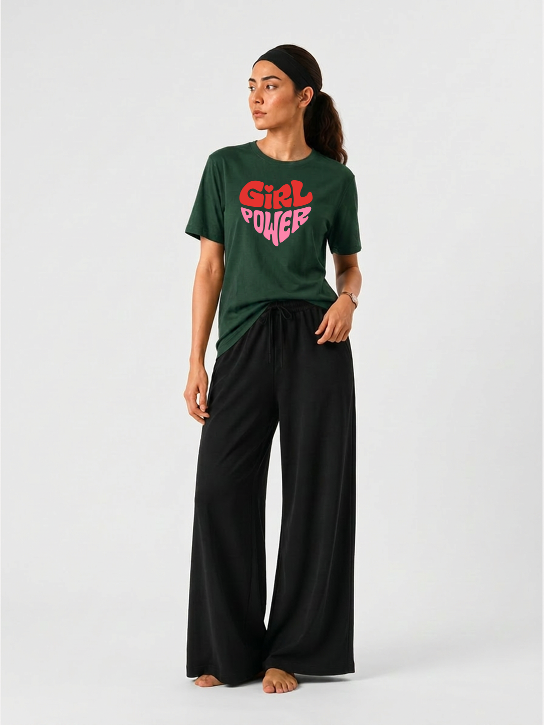 Girl Power Graphic T-Shirt & Wide Leg Pants Set for Women