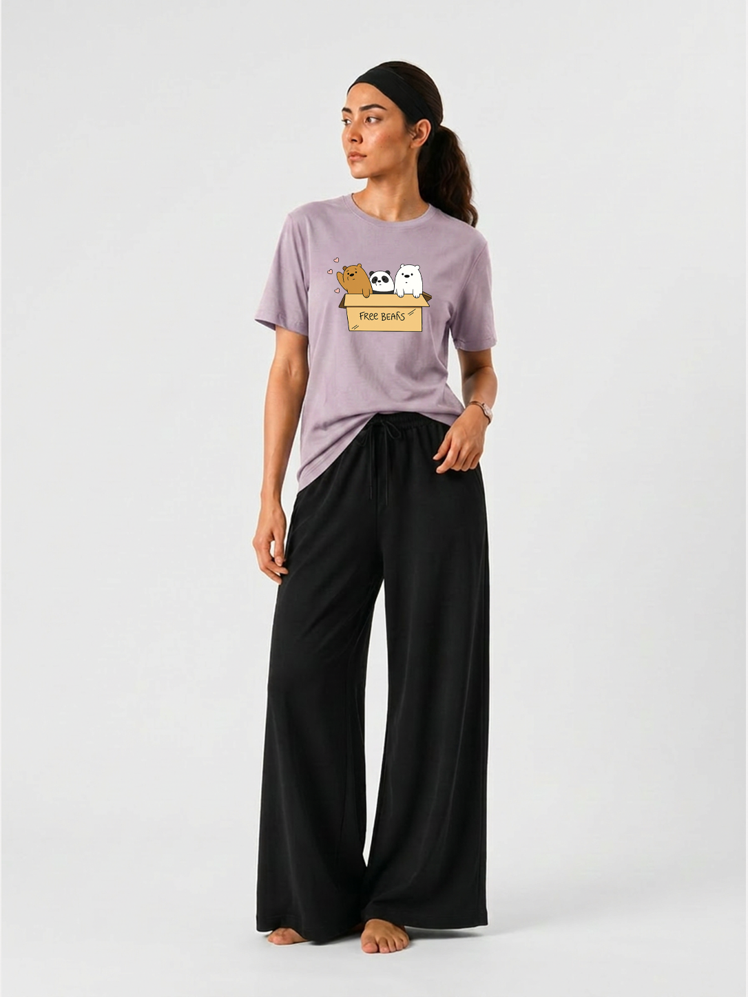 Bunny Box Graphic T-Shirt & Wide Legs Pants Set For Women's
