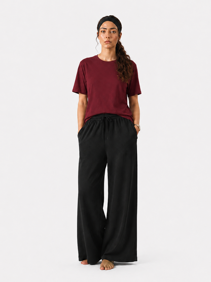 Simple Tees & Wide Leg Pants Set for Women (Maroon)