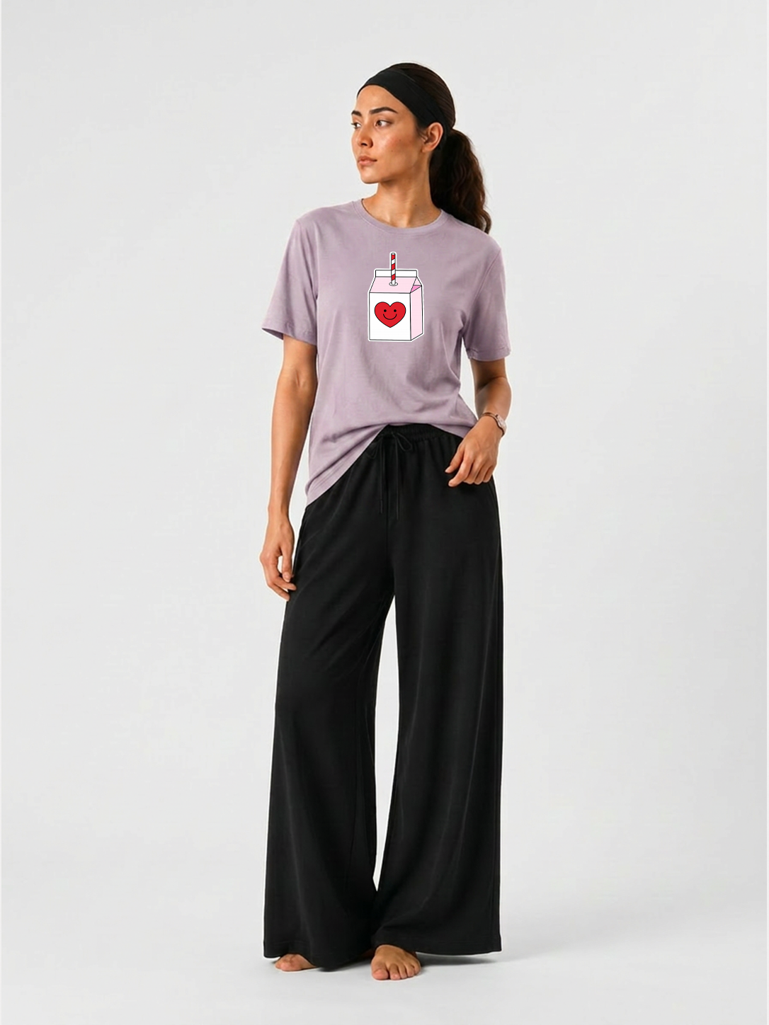 Juice Box Graphics T-shirts & Wide Leg Pants Set For Women's