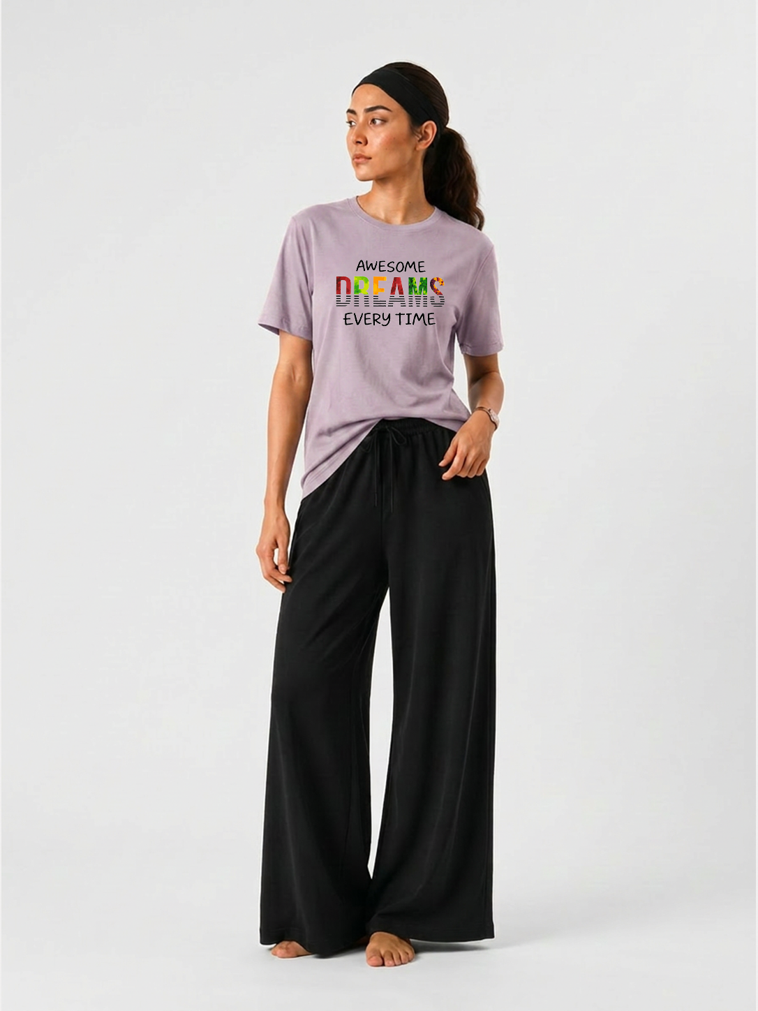Awsome Dreams Everytime Graphics T-shirts & Wide Leg Pants Set For women's