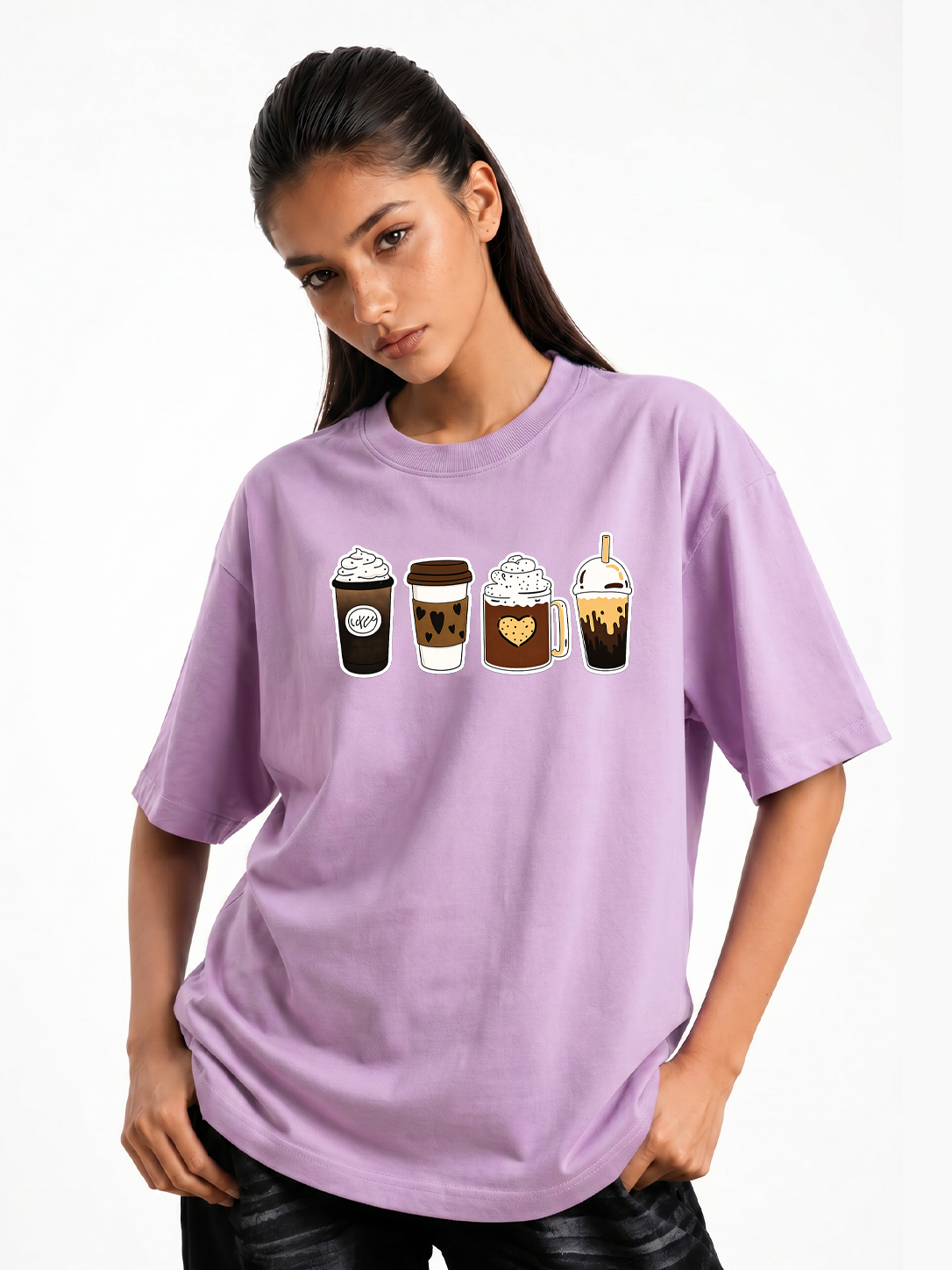 Women's Coffee Lover Graphic Oversized T-Shirt