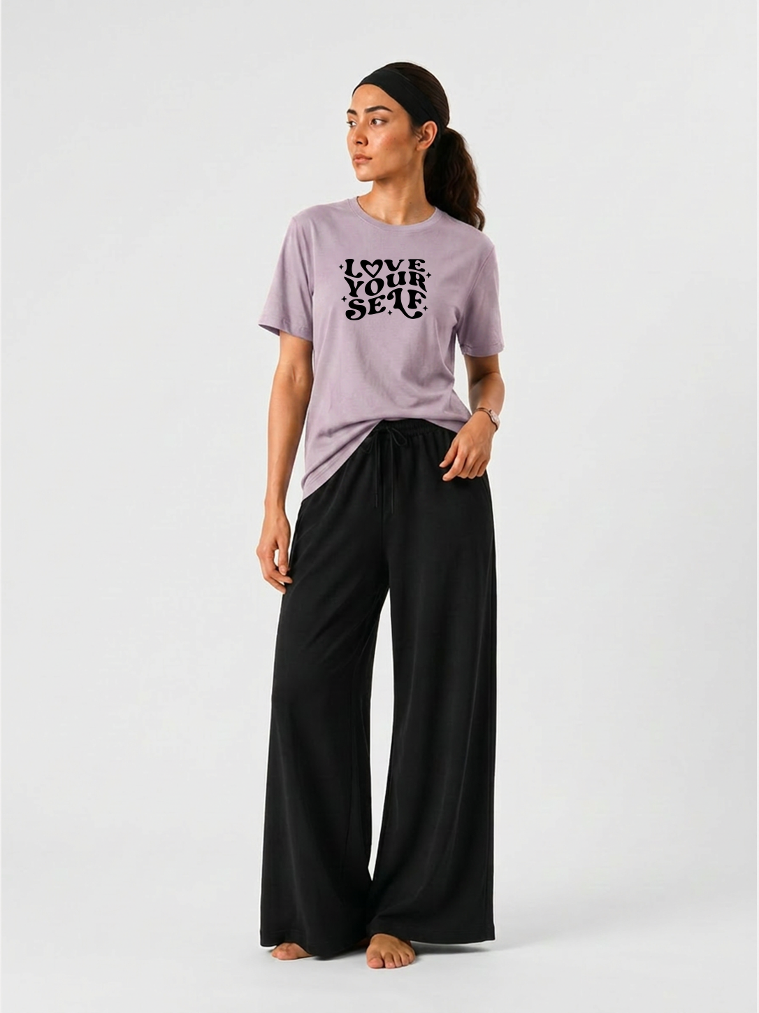 Love Yourself Graphic T-Shirt & Wide Leg Pants Set for Women