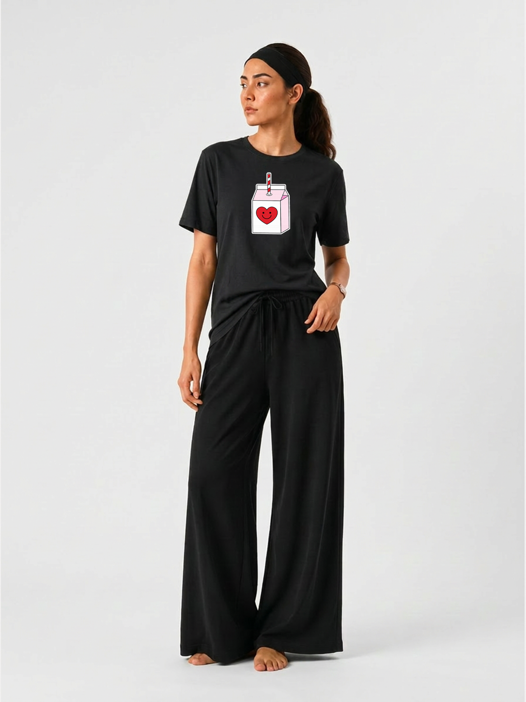Juice Box Graphics T-shirts & Wide Leg Pants Set For Women's