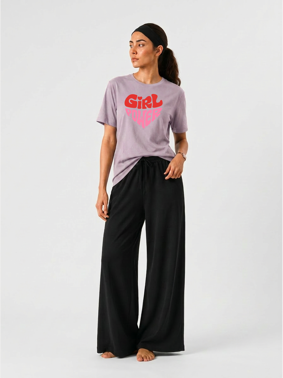 Girl Power Graphic T-Shirt & Wide Leg Pants Set for Women