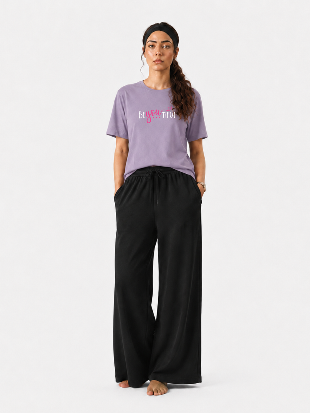 Women’s Lilac Graphic T-Shirt & Wide Leg Pants Set