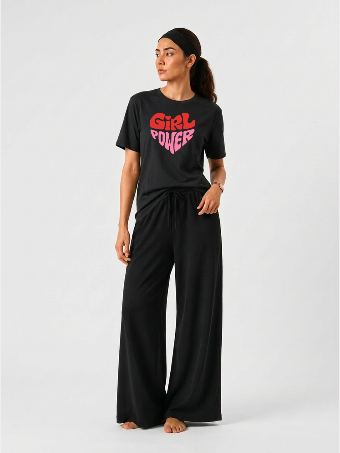 Girl Power Graphic T-Shirt & Wide Leg Pants Set for Women