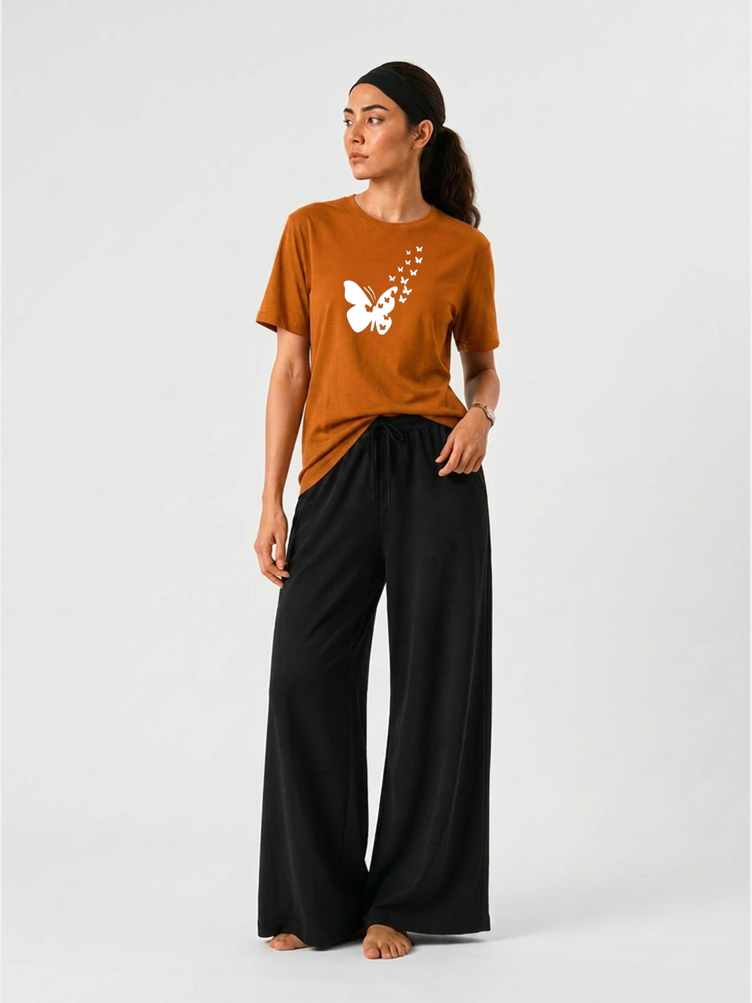 ButterFly Graphics T-shirt & Wide Legs pant Set For Women's