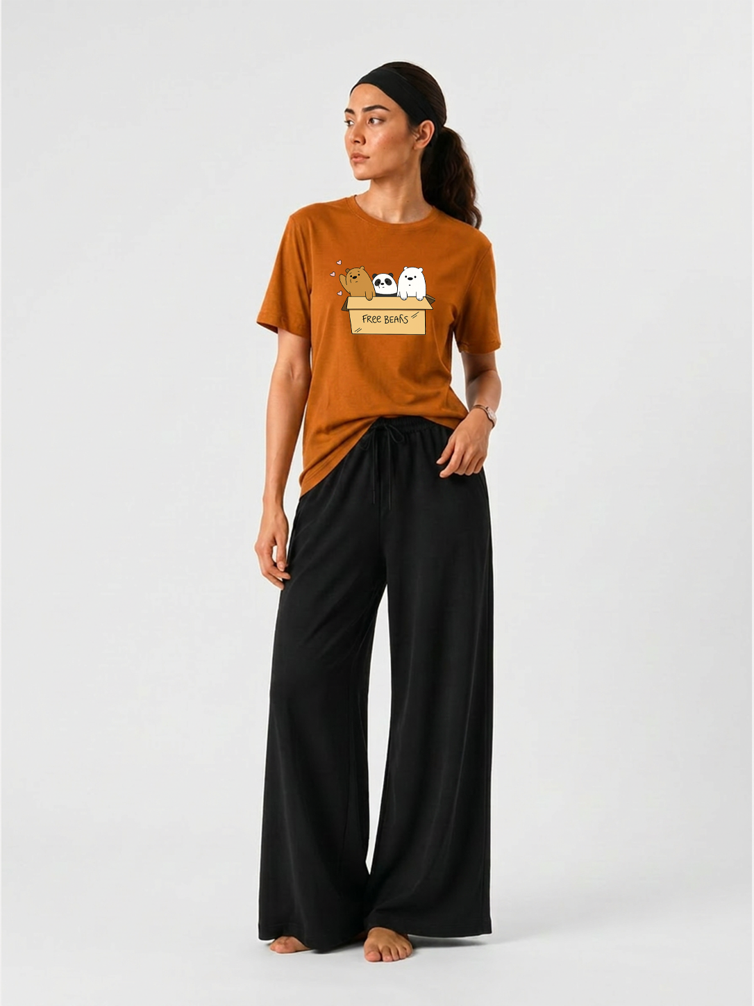 Bunny Box Graphic T-Shirt & Wide Legs Pants Set For Women's