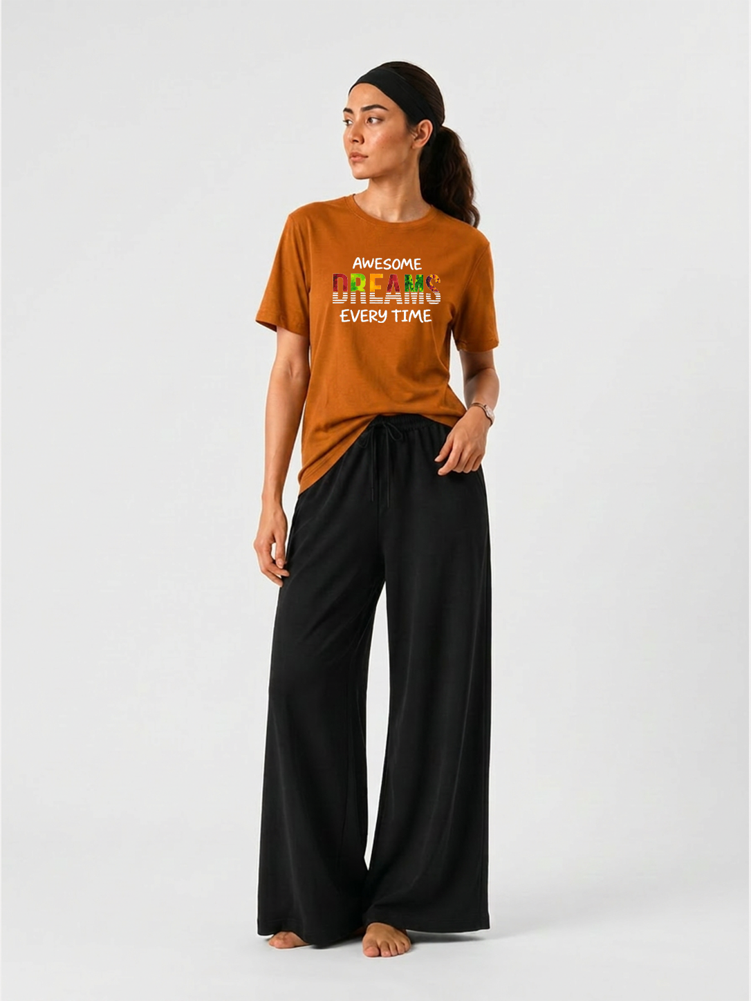 Awsome Dreams Everytime Graphics T-shirts & Wide Leg Pants Set For women's