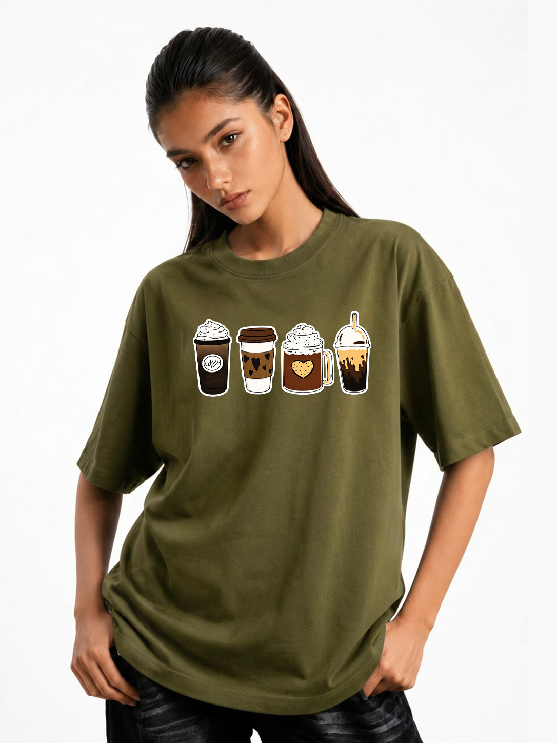 Women's Coffee Lover Graphic Oversized T-Shirt