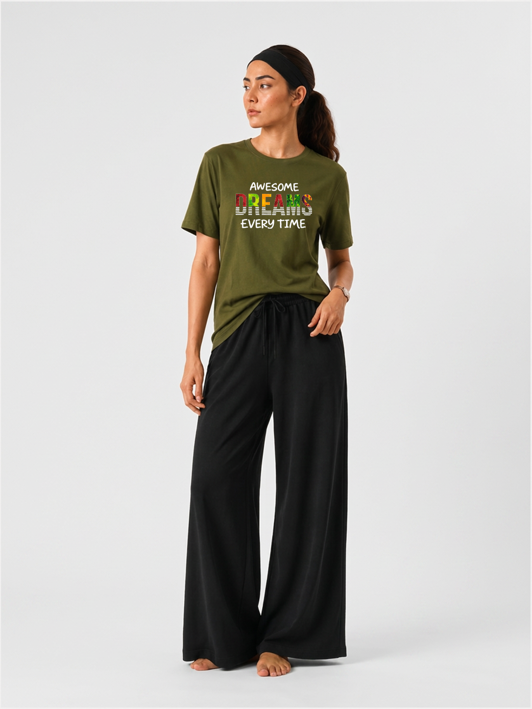Awsome Dreams Everytime Graphics T-shirts & Wide Leg Pants Set For women's