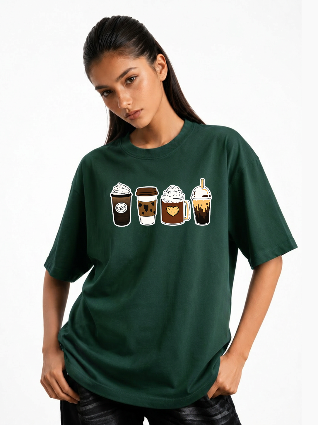 Women's Coffee Lover Graphic Oversized T-Shirt