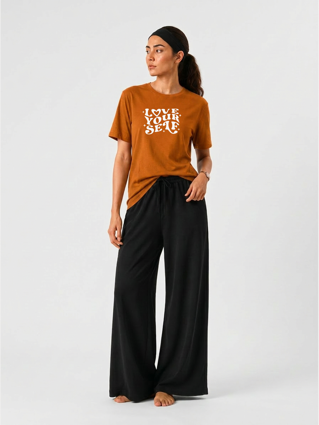 Love Yourself Graphic T-Shirt & Wide Leg Pants Set for Women