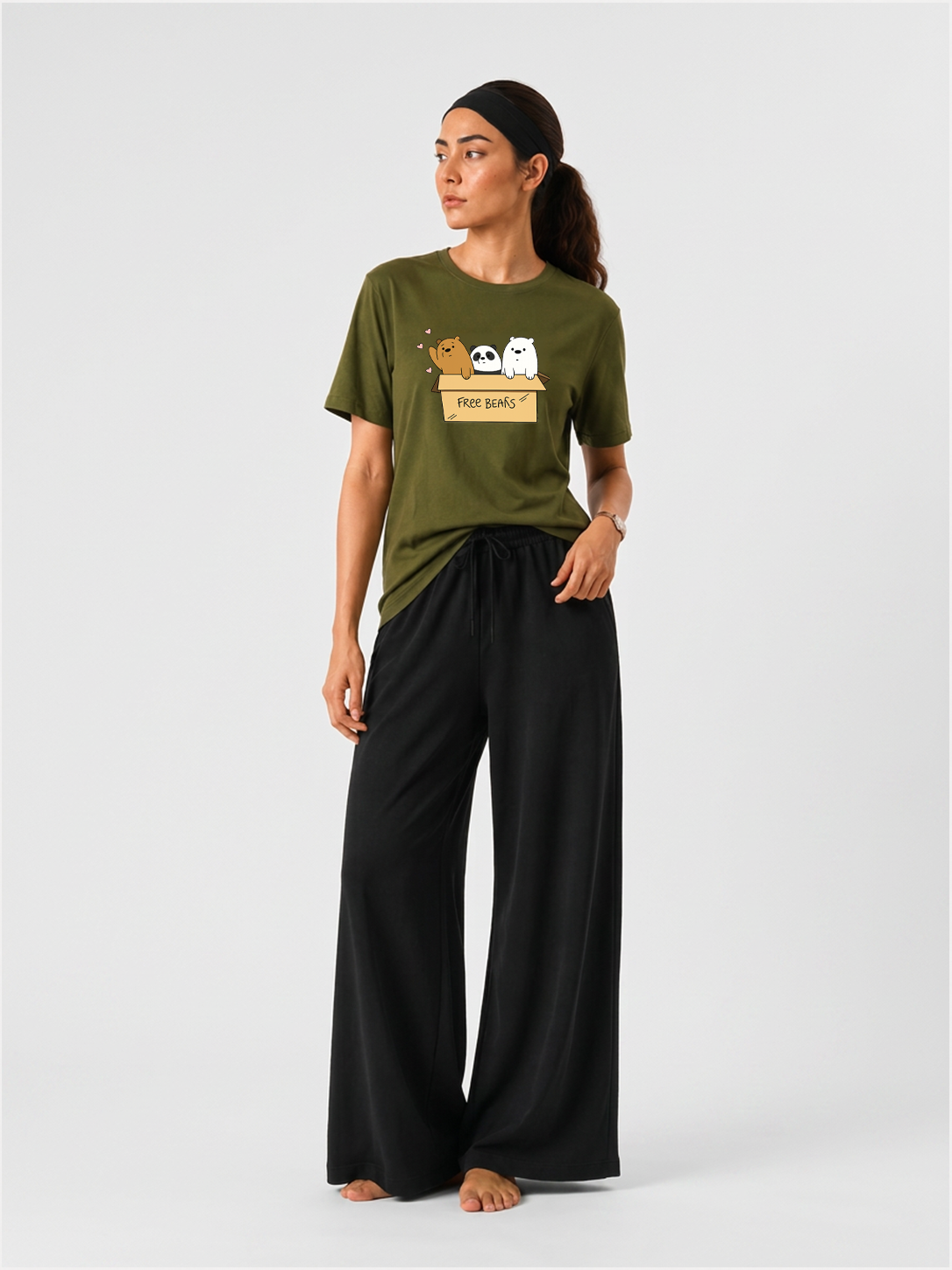 Bunny Box Graphic T-Shirt & Wide Legs Pants Set For Women's