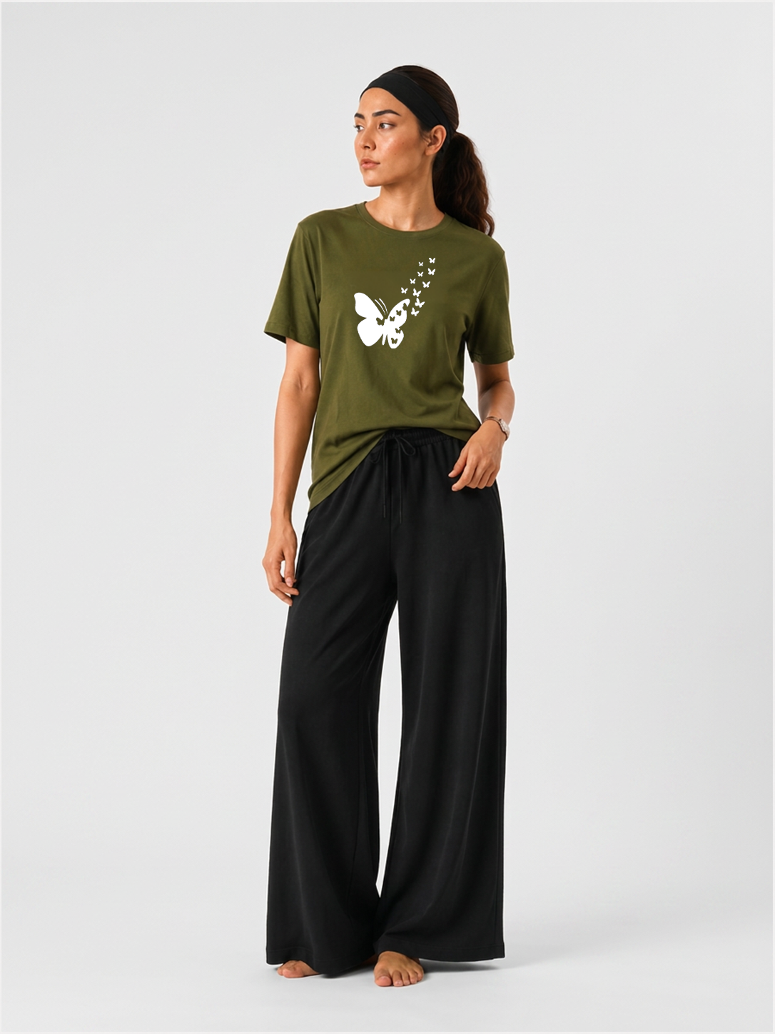 ButterFly Graphics T-shirt & Wide Legs pant Set For Women's