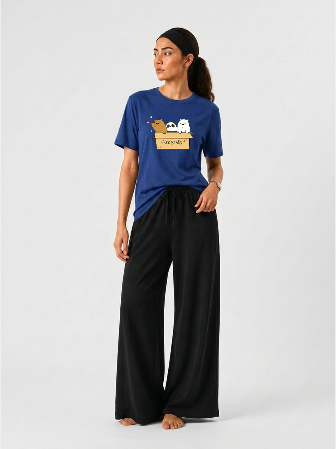 Bunny Box Graphic T-Shirt & Wide Legs Pants Set For Women's
