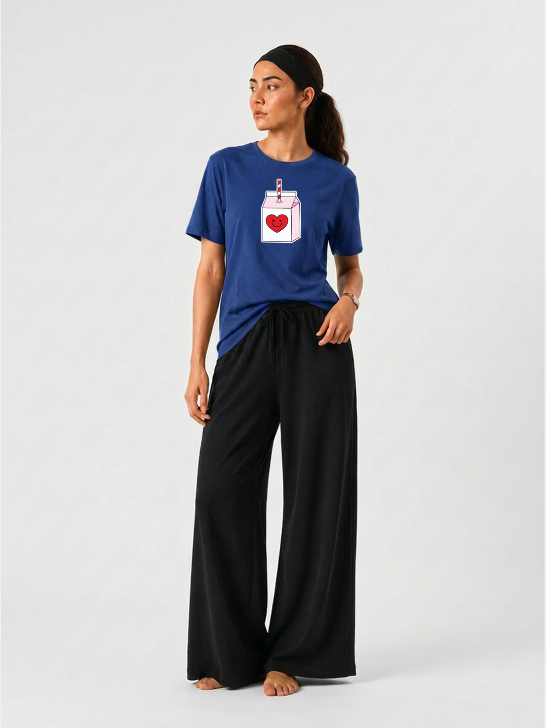 Juice Box Graphics T-shirts & Wide Leg Pants Set For Women's