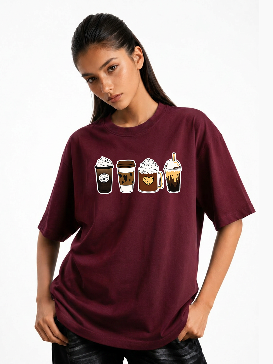 Women's Coffee Lover Graphic Oversized T-Shirt