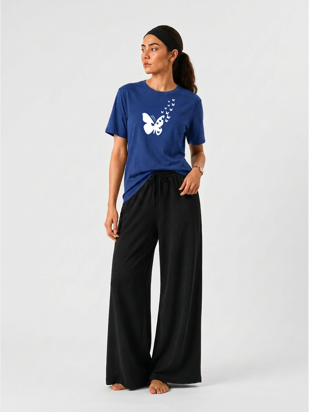 ButterFly Graphics T-shirt & Wide Legs pant Set For Women's