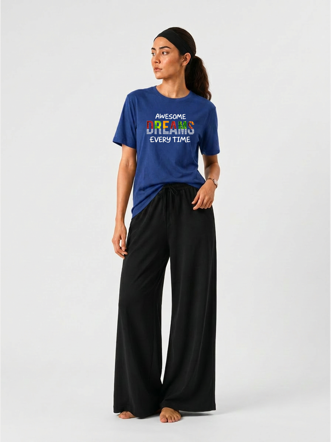 Awsome Dreams Everytime Graphics T-shirts & Wide Leg Pants Set For women's
