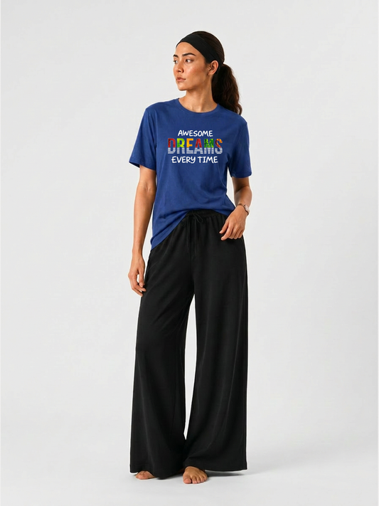 Awsome Dreams Everytime Graphics T-shirts & Wide Leg Pants Set For women's