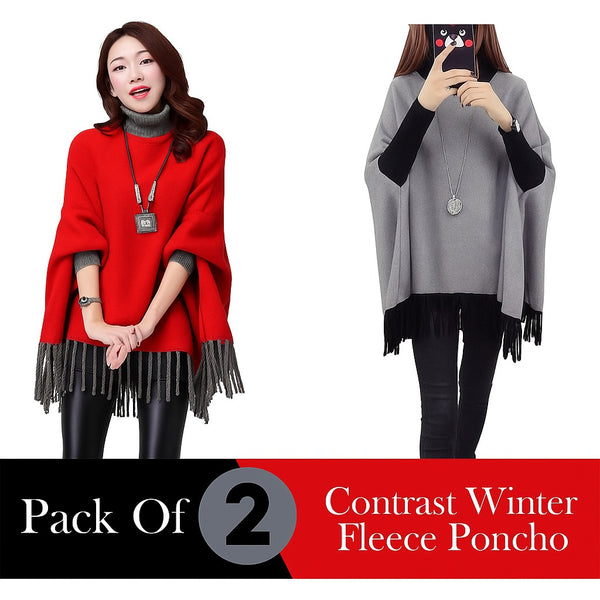 Pack of 2 Contrast Fleece Poncho
