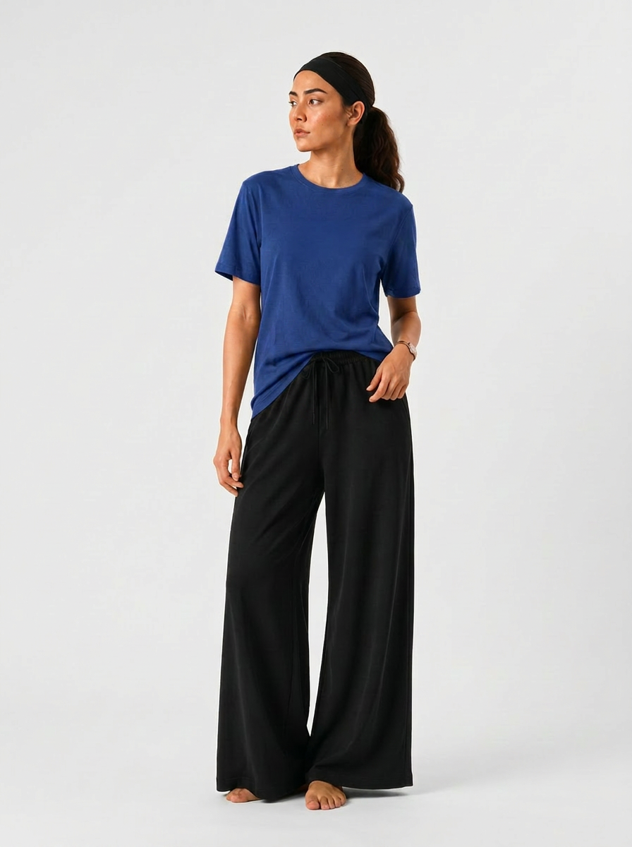 Simple Tees & Wide Leg Pants Set for Women (Royal Blue)